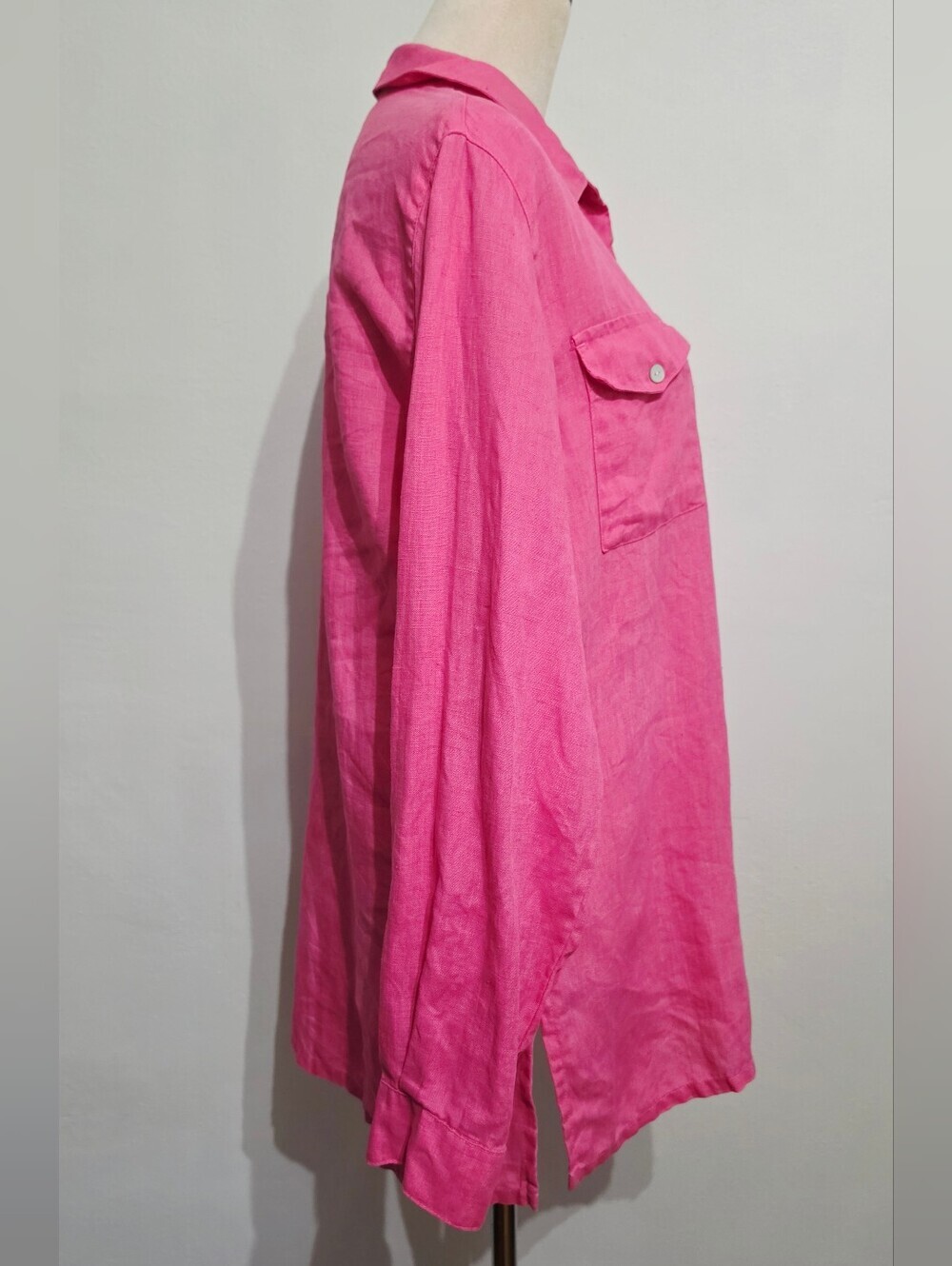 Chico’s Size Med Pink 100% Linen Button Front Shirt Tunic Long Sleeve Coastal - Picture 3 of 12